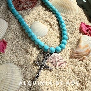 Handmade multi charms beaded necklace turquoise